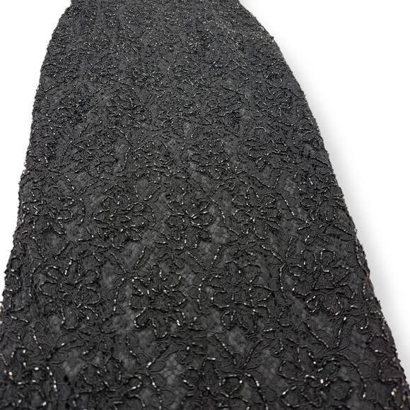 Vintage CARMEN MARC VALVO runway black lace glass beaded evening gown SIZE 4 - Picture 14 of 16